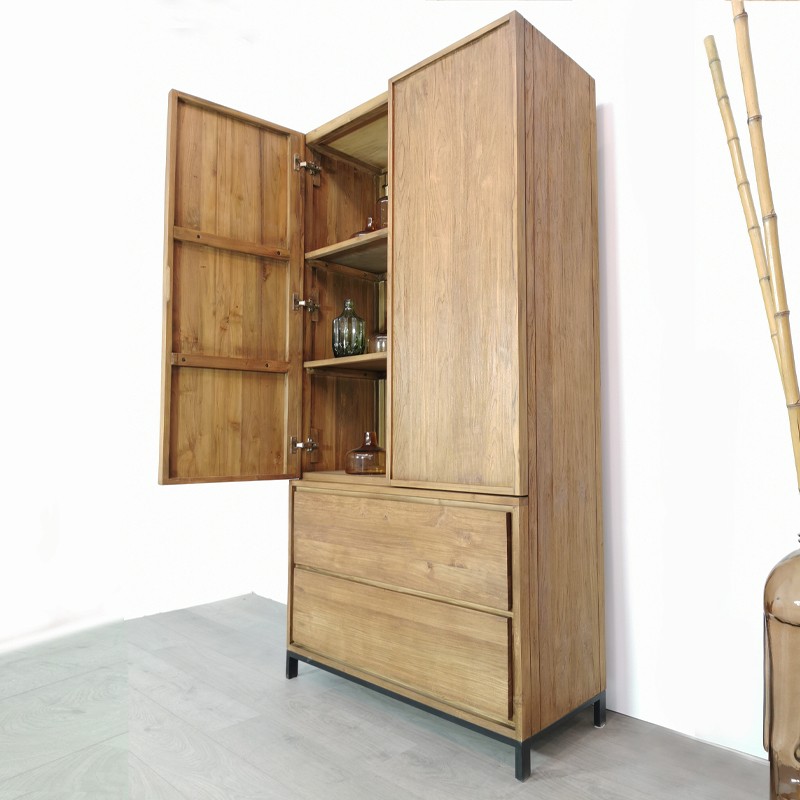 Armoire 2 portes teck et métal 100 Alice