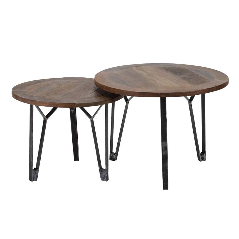 Table gigognes en bois recyclé 50 et 60 cm