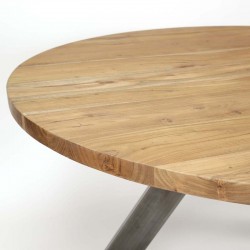 Table ronde en bois d’acacia et métal