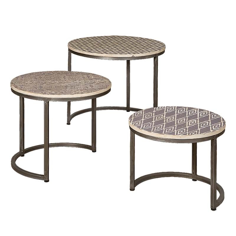 Ensemble 3 tables basses rondes en métal