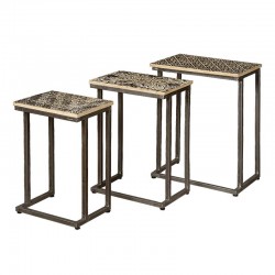 Set 3 tables basses rectangulaires en bois et métal Karma