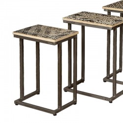 Set 3 tables basses rectangulaires en bois et métal Karma