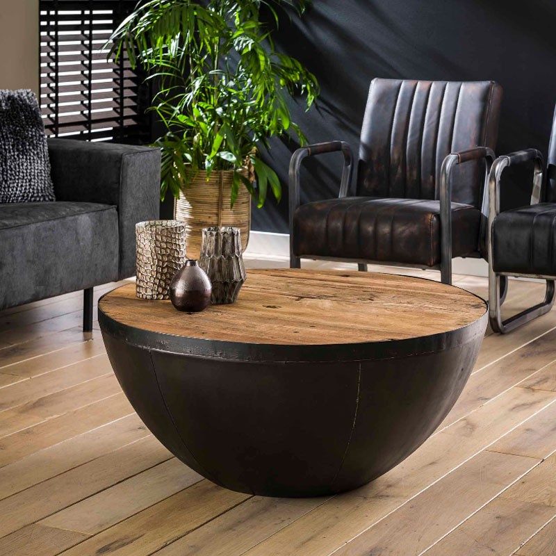 Table basse demi sphère en bois