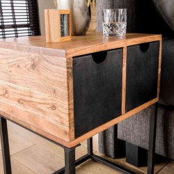 Table de chevet en bois avec tiroirs en métal