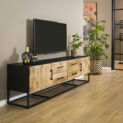 Meuble TV industriel en bois de manguier 4 tiroirs