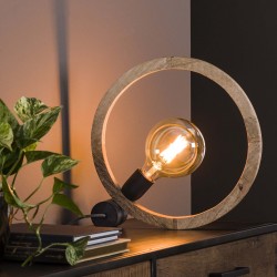 Lampe de table industrielle ronde cercle de bois