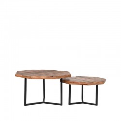 Ensemble tables basses industrielles bois et métal Octogone