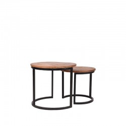 Ensemble tables basses industrielles bois et métal Duo 50