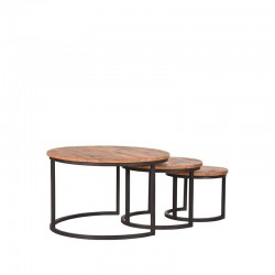 Ensemble tables basses industrielles bois et métal Trio
