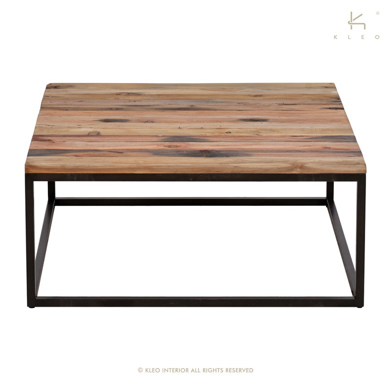 Table basse carrée bois et métal 80x80 Malaga