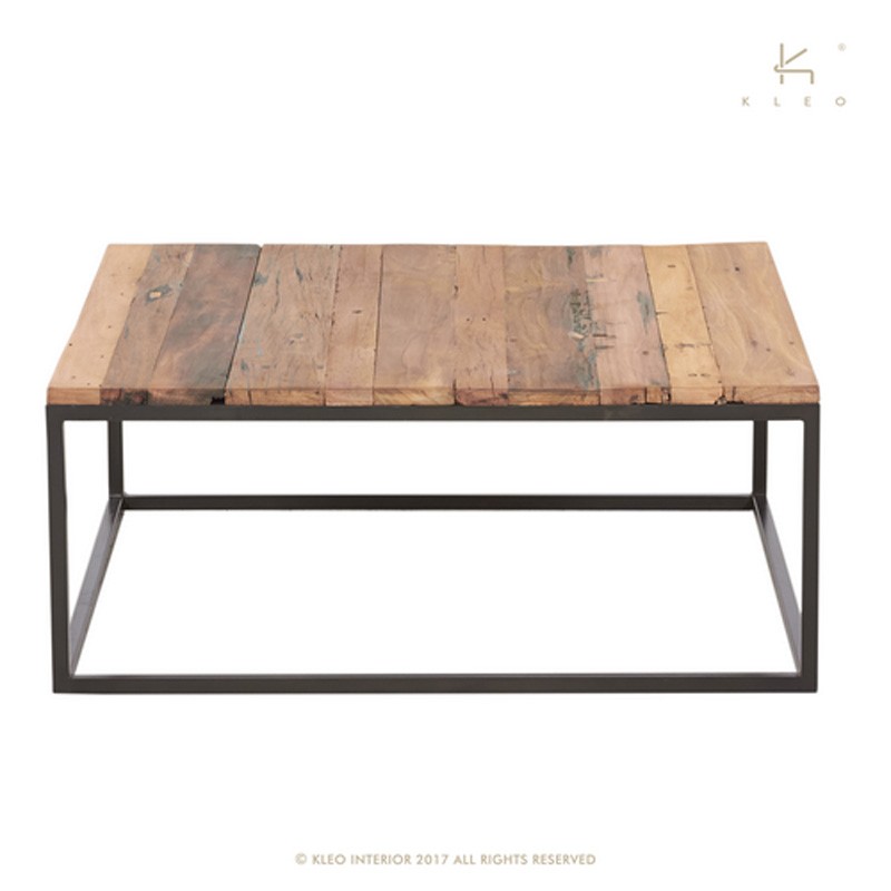 Table basse carrée bois et métal 90x90 Malaga