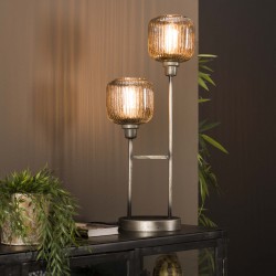 Lampe de table vintage verre et métal Smoke