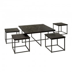 Set 5 tables basses industrielles teck et métal Vaya noir