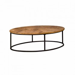 Table basse industrielle ovale naturelle en bois et métal...