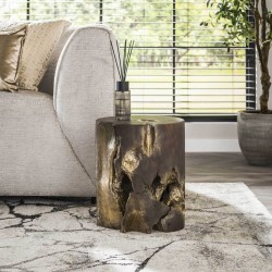 Table Basse Teck Massif Gris et Or