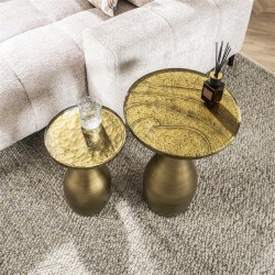 Table d'appoint S Verre et Métal Dorée Vue Dessus