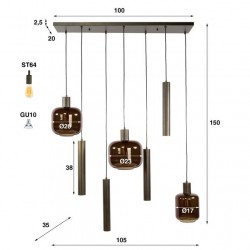 Suspension 7 Lampes Design Dimensions