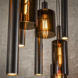 Suspension Verre et Métal 9 Lampes Details