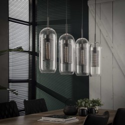 Suspension quatre lampes cylindriques en verre soufflé à la bouche style moderne