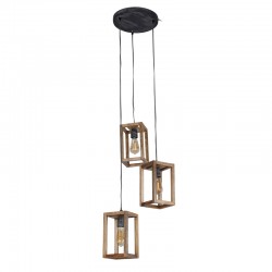 Suspension cubique en bois de manguier de style nature 3 ampoules