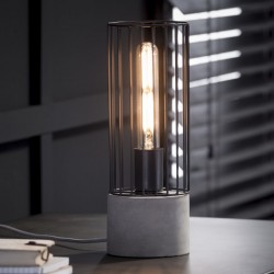 Lampe de table cylindrique en tiges de métal pied rond en béton de style industriel