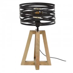 Lampe de table un abat-jour cylindrique en torsades de métal monté sur quatre pieds croisés en bois de style industriel rétro