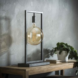 Lampe de table une ampoule suspendue dans une structure métallique rectangulaire fine de style industriel