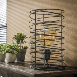 Lampe de table une ampoule dans une structure cylindrique en métal torsadé ouvert de style industriel