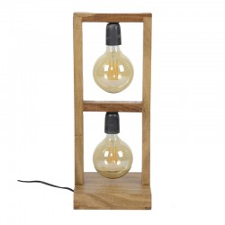 Lampe de table deux ampoules dans une structure rectangulaire en bois d’acacia de style moderne