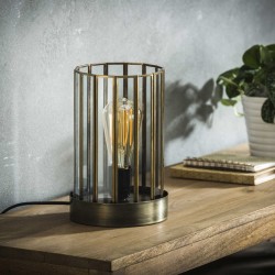 Lampe de table cylindrique plaques de verre structure en métal de style moderne