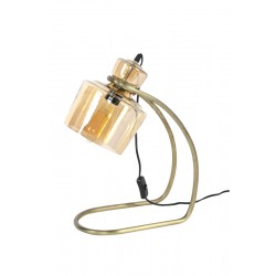 Lampe de table en verre ambré sur un pied arrondi en métal de style vintage