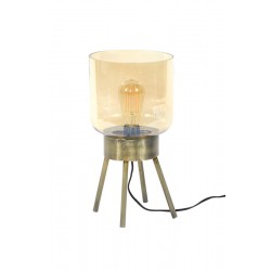 Lampe de table en verre ambré sur un socle en métal de style vintage