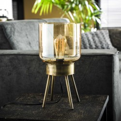 Lampe de table en verre ambré sur un socle en métal de style vintage