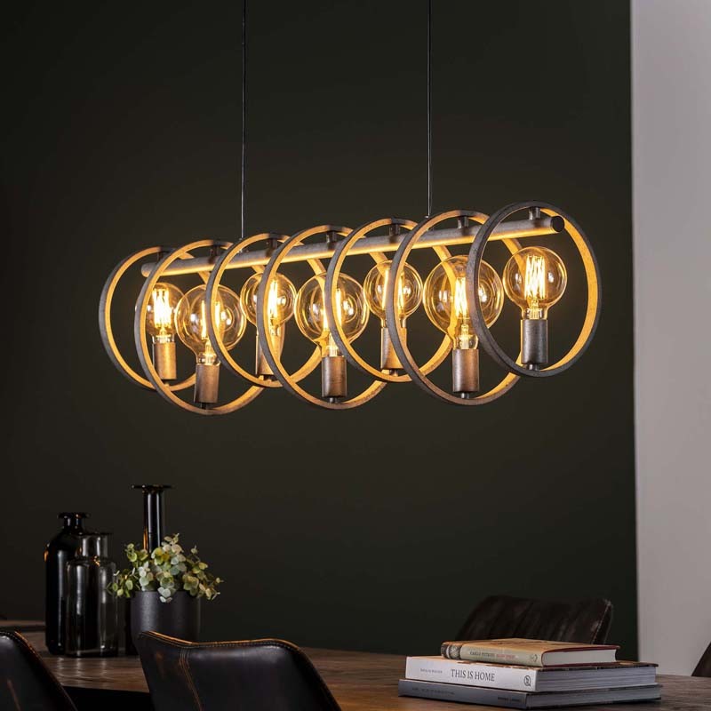Suspension circulaire sept ampoules de style industriel contemporain